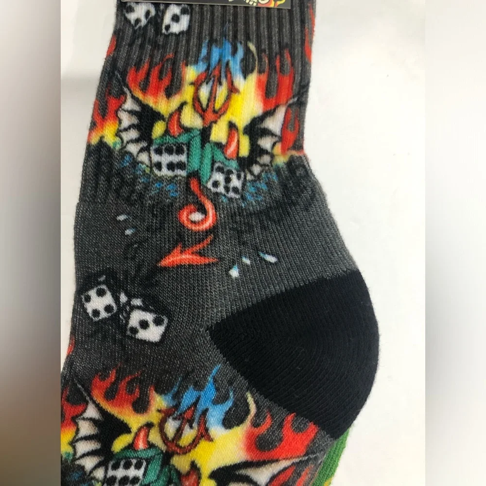 Ed Hardy green‎ and gray multi iconic Ed Hardy printed l crew socks - 2pairs new